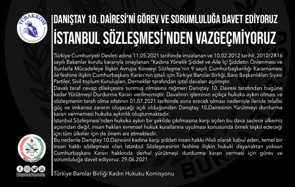 Danıştay 10. Dairesi'ni görev ve sorumluluğa davet ediyoruz