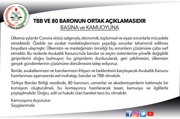 TBB ve 80 barodan ortak açıklama