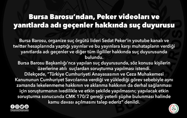 Barosu'ndan, Peker videoları ve adı geçenler hakkında suç duyurusu