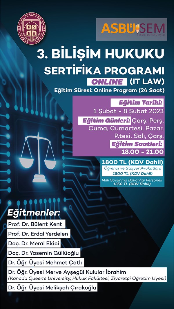 Bilişim Hukuku ve Dijital Verilerin Korunması konulu sertifika programları