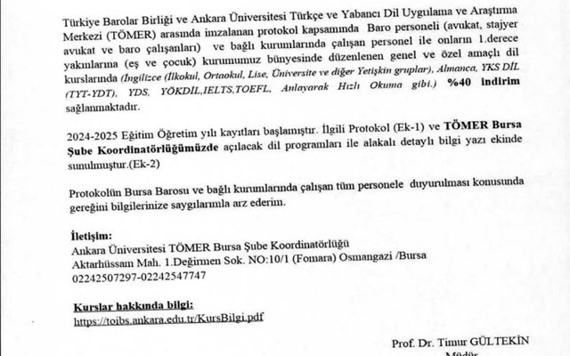 TBB ile Ankara Üniversitesi TÖMER arasında yapılan indirim protokolü.