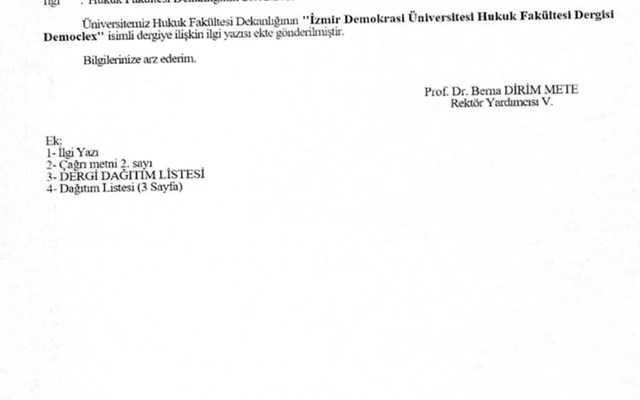 İzmir Demokrasi Üniversitesi Hukuk Fakültesi Dergisi "Democlex" için makale çağrısı