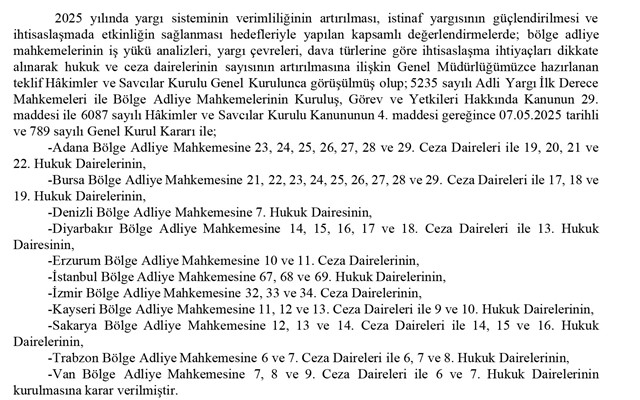 Adalet Bakanlığı Personel Genel Müdürlüğünün Yeni Kurulan Hukuk ve Ceza Daireleri ile ilgili duyurusu