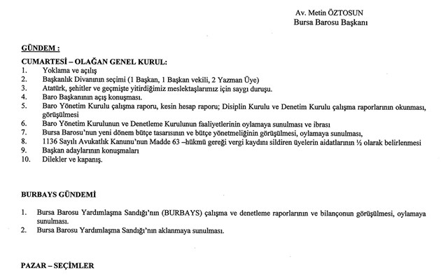 BURSA BAROSU OLAĞAN GENEL KURULU 17-18 EKİM 2026 TARİHLERİNDE YAPILACAKTIR.