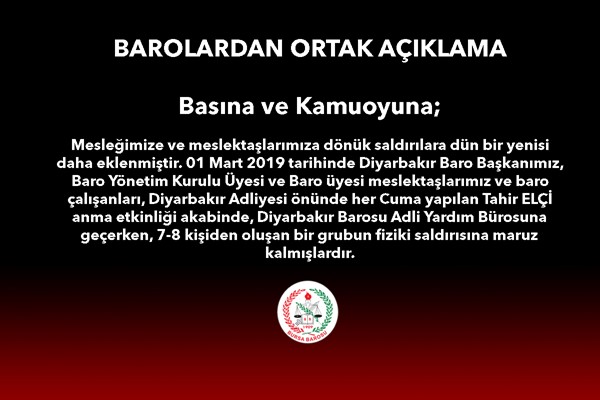 Diyarbakır'daki saldırıya barolardan ortak açıklama