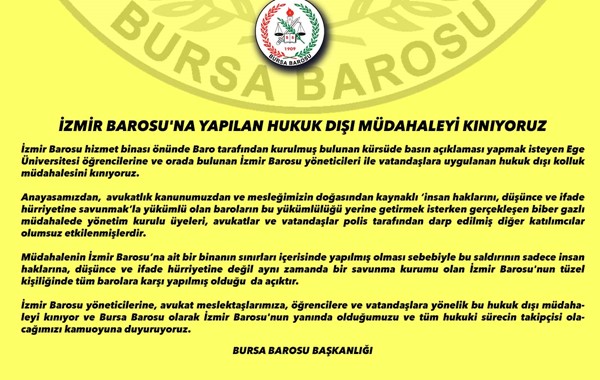 İzmİr Barosu'na Yapılan Hukuk Dışı Müdahaleyİ Kınıyoruz