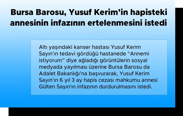 Bursa Barosu, Yusuf Kerim'in hapisteki annesinin infazının ertelenmesini istedi