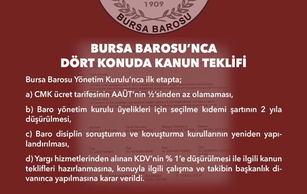 BURSA BAROSU'NCA DÖRT KONUDA KANUN TEKLİFİ 