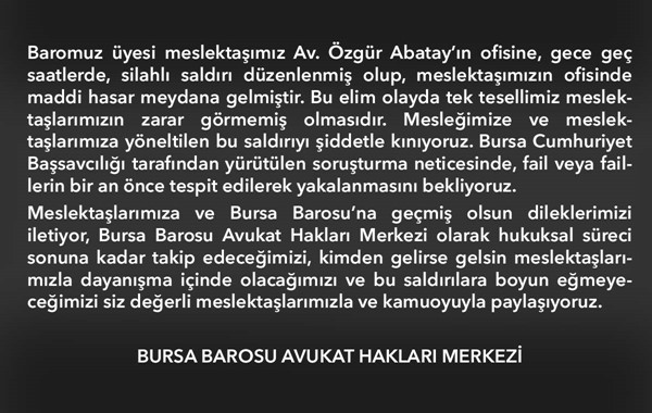 Avukat ofisine silahlı saldırıyı kınıyoruz