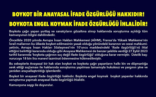 BOYKOT BİR ANAYASAL İFADE ÖZGÜRLÜĞÜ HAKKIDIR!  BOYKOTA ENGEL KOYMAK İFADE ÖZGÜRLÜĞÜ İHLALİDİR!