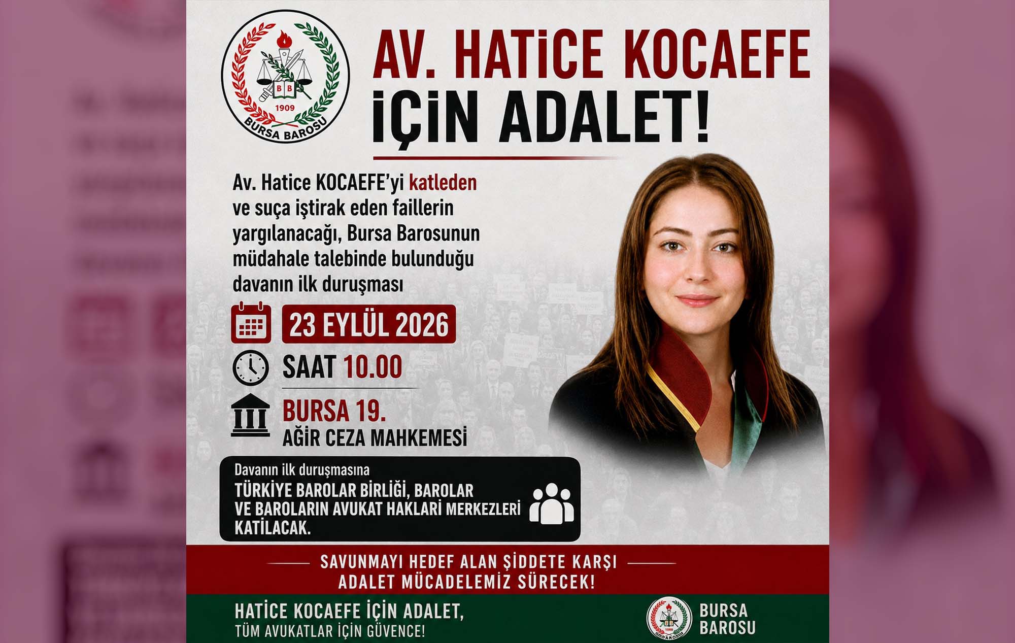 Avukat Hatice Kocaefe'nin katil zanlısı ve iştirakçileri 23 Eylül'de yargıç karşısında