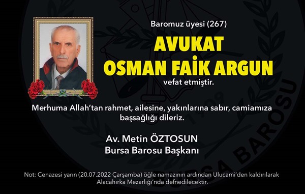 Avukat Osman Faik Argun vefat etti
